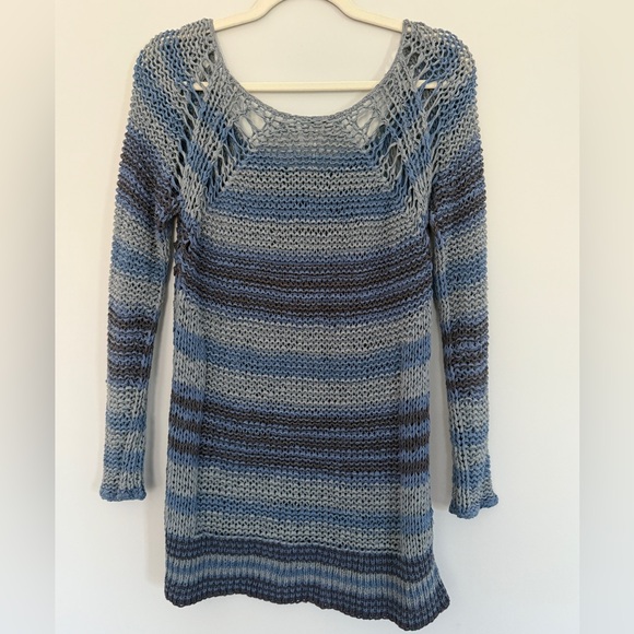 FREE PEOPLE Women’s Open Knit Scoop Neck Blue/Grey Sweater Size Small - Picture 5 of 11